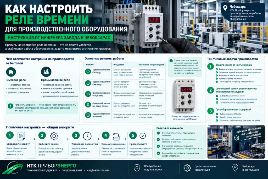 Как настроить реле времени для производственного оборудования: инструкция от инженера завода в Чебоксарах