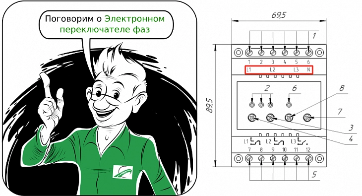 Схема подключения автоматического электронного трехфазного переключателя фаз (пэф-301) и инструкция